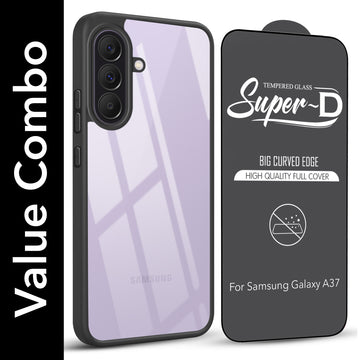 For Samsung Galaxy A37 5G Combo with Back Cover and 9H Tempered Glass (Lifetime Anti-Yellow | Crystal Clear Shockproof | Oleophobic Coating Screen Glass)