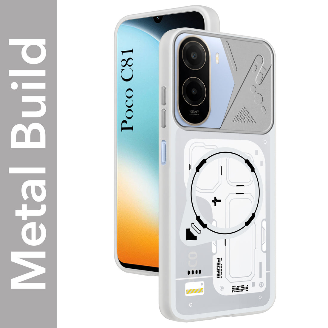 For Poco C81 5G Metallic Back Cover Case (Metallic Camera Protection & Buttons | Translucent Milky Shade | Hard Polycarbonate)