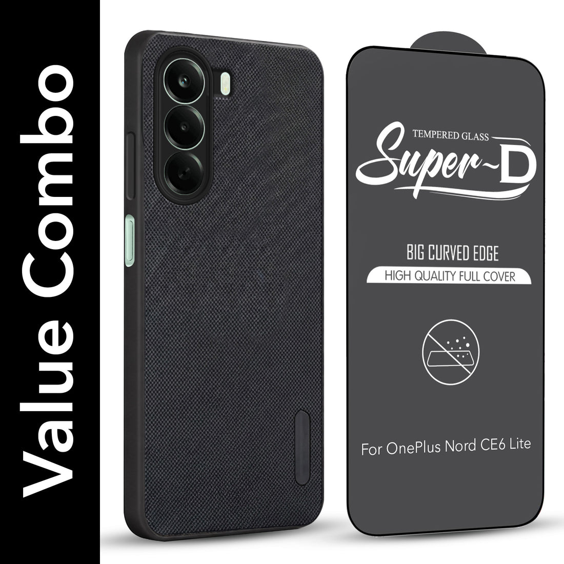 For OnePlus Nord CE 6 Lite Combo (Textured Grip Design | Micro-Fiber Cloth Inside | Oleophobic Coating Screen Glass)