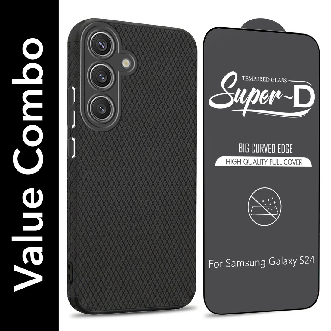 For Samsung Galaxy S24 Combo with Back Cover and 9H Tempered Glass (Liquid Silicone | Camera Protection | Oleophobic Coating Screen Glass)