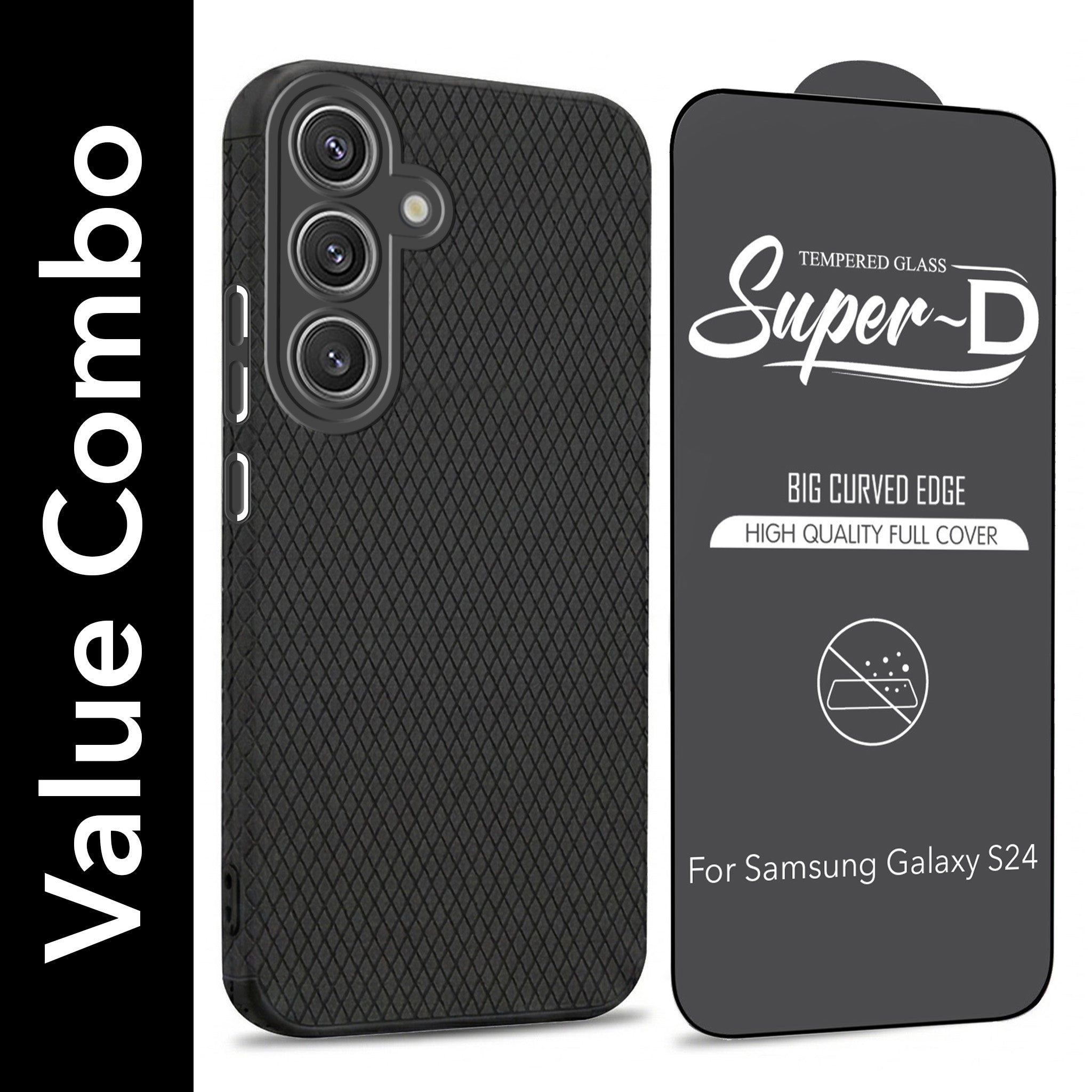 For Samsung Galaxy S24 Combo with Back Cover and 9H Tempered Glass (Liquid Silicone | Camera Protection | Oleophobic Coating Screen Glass)