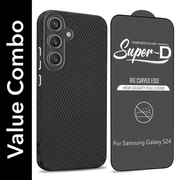 For Samsung Galaxy S24 Combo with Back Cover and 9H Tempered Glass (Liquid Silicone | Camera Protection | Oleophobic Coating Screen Glass)