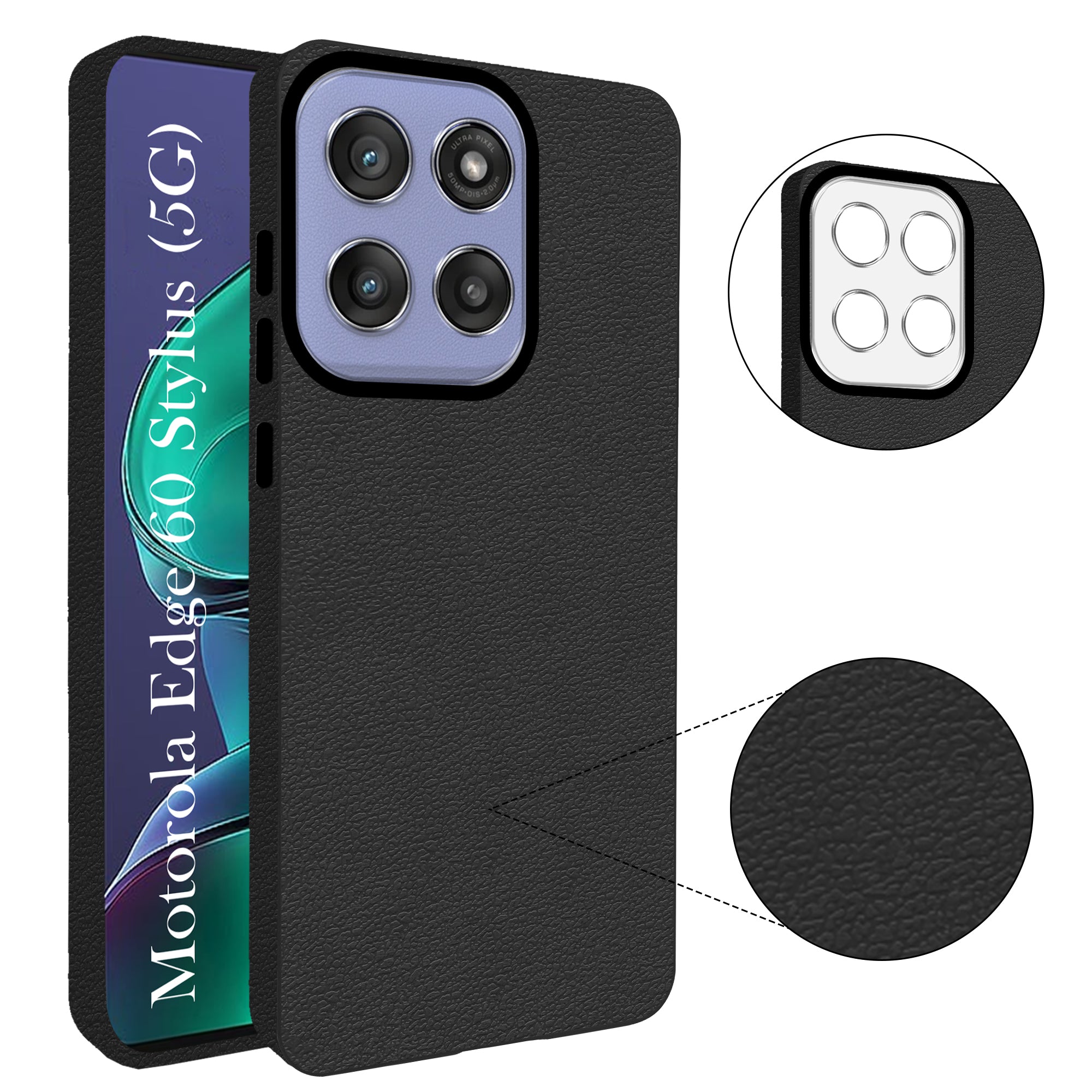 For Motorola Moto Edge 60 Stylus Back Cover Case (Glass Like Camera Protection | Leather Feel | Minimalist Professional Grip)