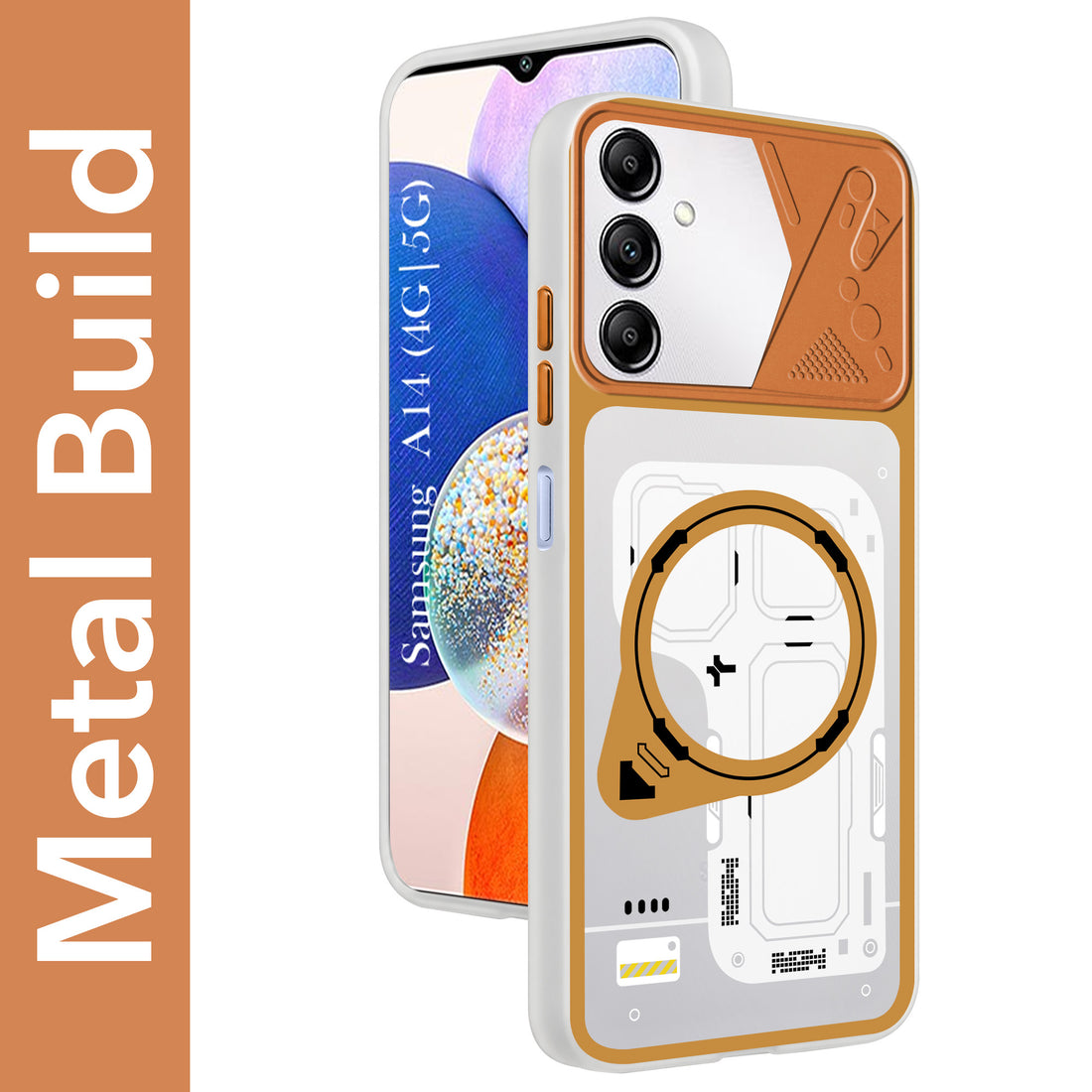 For Samsung Galaxy A14 4G | 5G Metallic Back Cover Case (Metallic Camera Protection & Buttons | Translucent Milky Shade | Hard Polycarbonate)