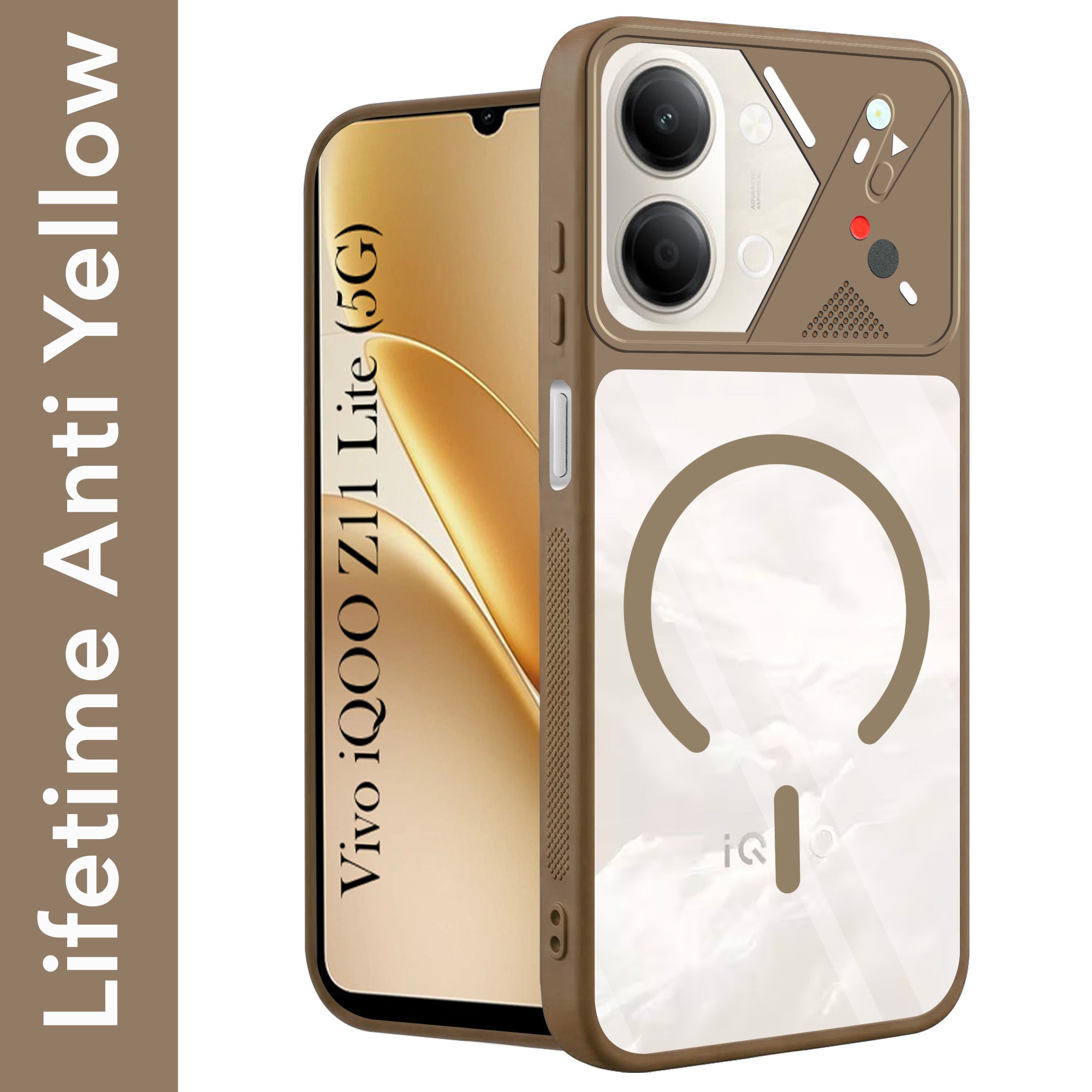 For Vivo iQOO Z11 Lite Back Cover Case Lifetime Anti-Yellow Clear (Camera Protection | Side Grip | Wireless MagSafe Compatible)