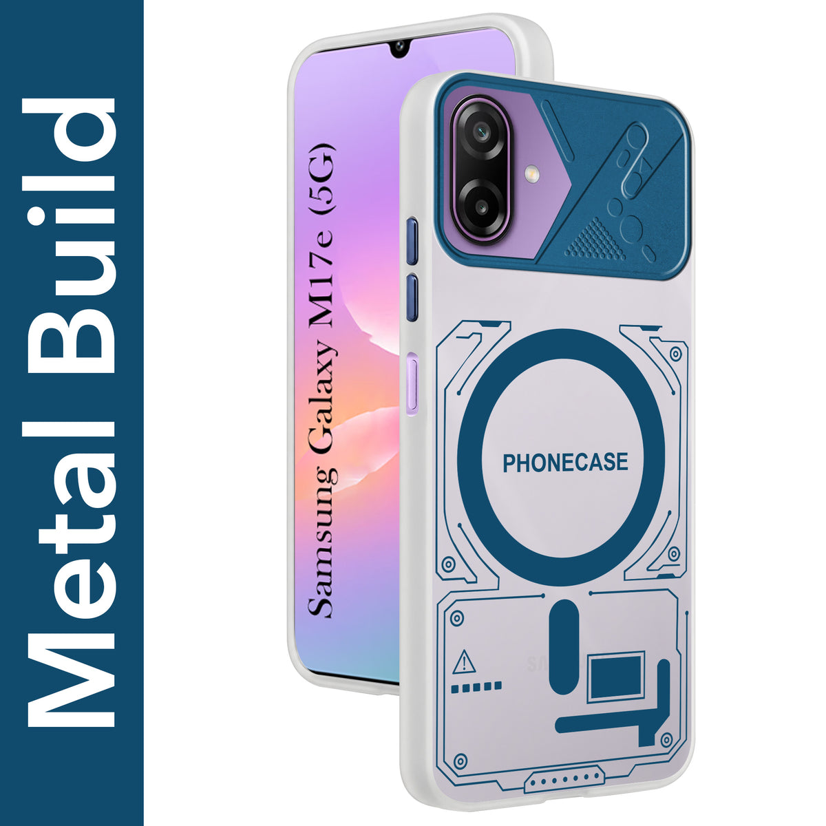 For Samsung Galaxy M17e Metallic Back Cover Case (Metallic Camera Protection & Buttons | Translucent Milky Shade | Hard Polycarbonate)