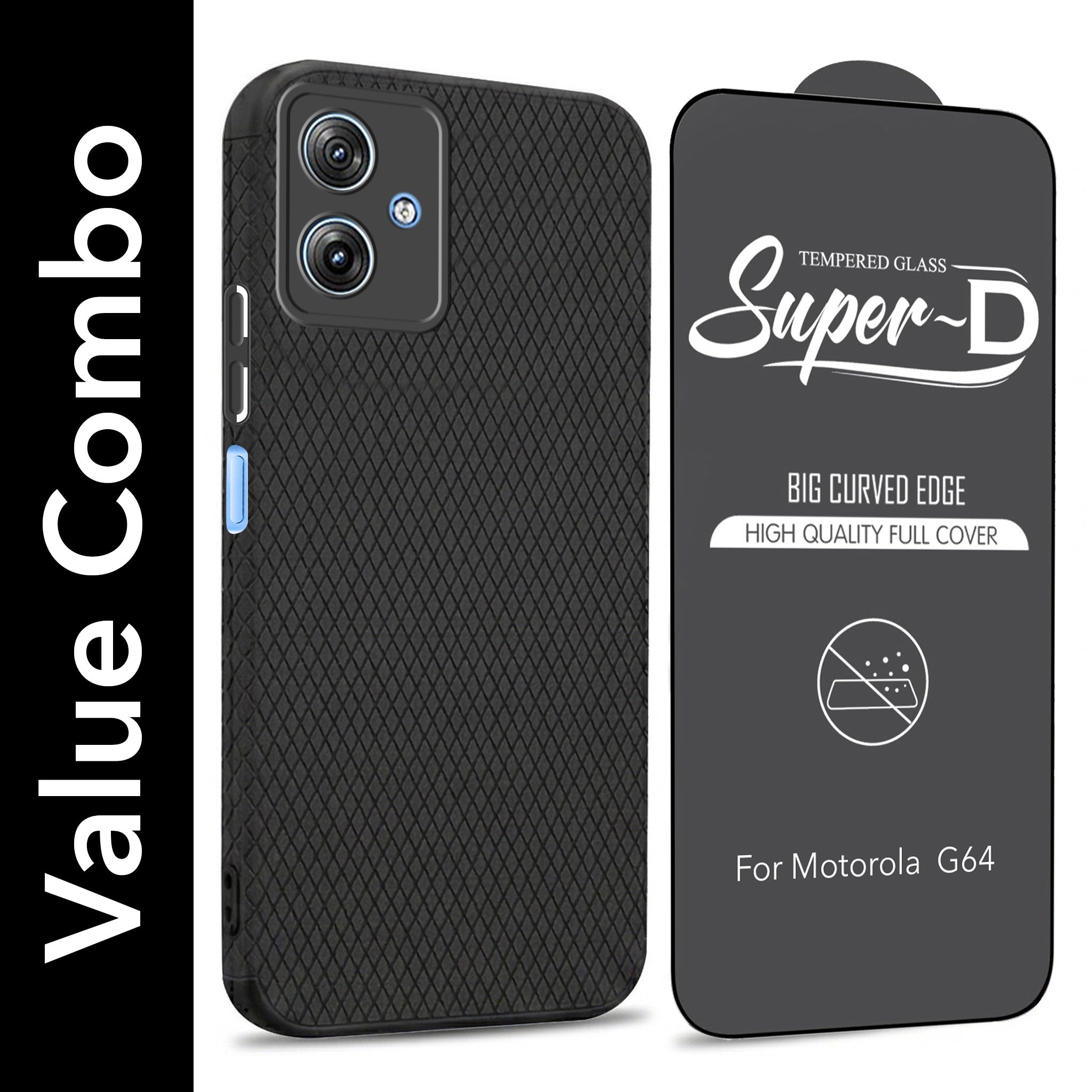 For Motorola G64 5G Combo with Back Cover and 9H Tempered Glass (Liquid Silicone | Camera Protection | Oleophobic Coating Screen Glass)