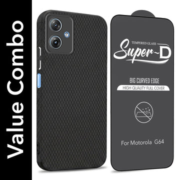 For Motorola G64 5G Combo with Back Cover and 9H Tempered Glass (Liquid Silicone | Camera Protection | Oleophobic Coating Screen Glass)