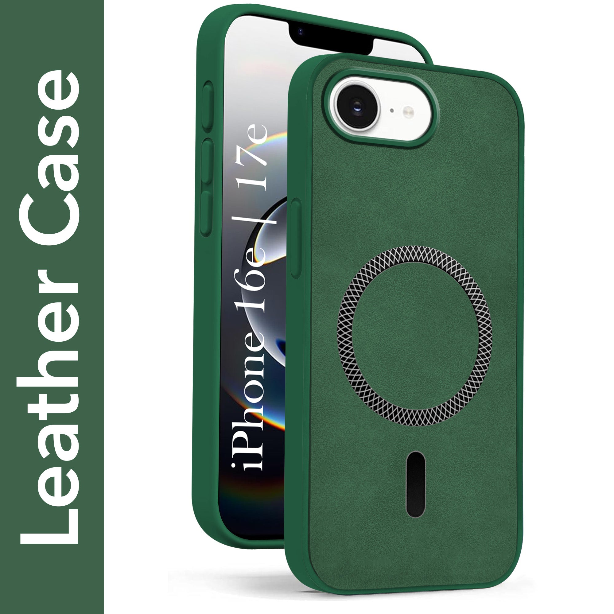 For Apple iPhone 16e | Apple iPhone 17e Back Cover Case Leather Finish (MagSafe Compatible Wireless Charging | Soft Touch | Camera Bump Protection)