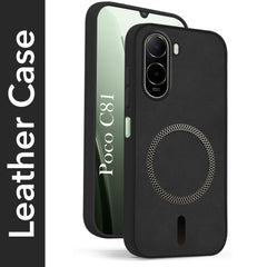 For Poco C81 5G Back Cover Case Leather Finish (MagSafe Compatible Wireless Charging | Soft Touch | Camera Bump Protection)