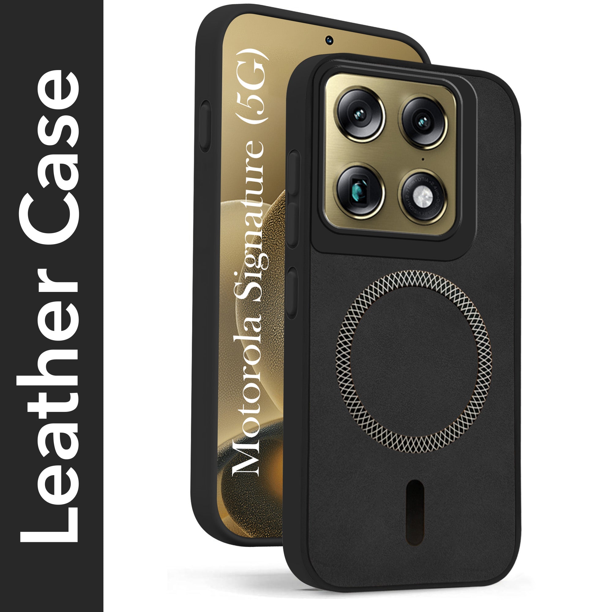 For Motorola Moto Signature 5G Back Cover Case Leather Finish (MagSafe Compatible Wireless Charging | Soft Touch | Camera Bump Protection)