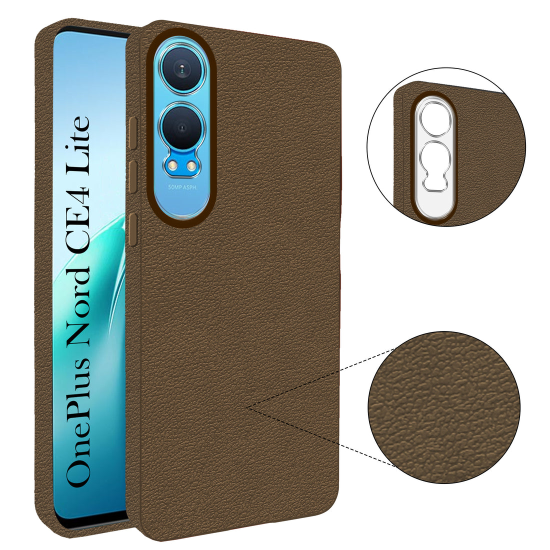 For OnePlus Nord CE 4 Lite Back Cover Case (Glass Like Camera Protection | Leather Feel | Minimalist Professional Grip)