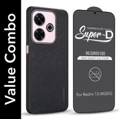 For Xiaomi Mi Redmi 13 4G | 5G Combo with Back Cover and 9H Tempered Glass (Textured Grip Design | Micro-Fiber Cloth Inside | Oleophobic Coating Screen Glass)