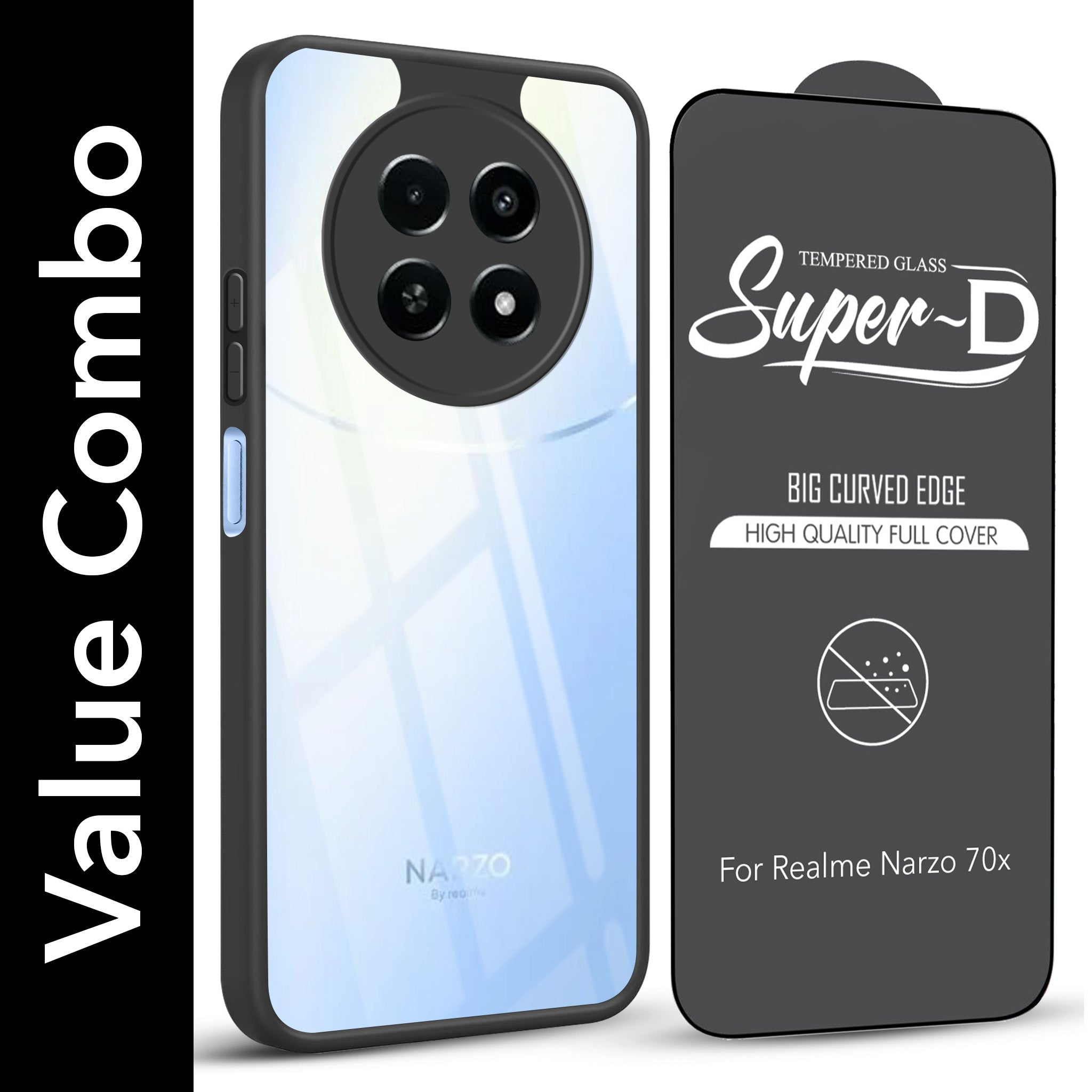 For Realme Narzo 70x 5G Combo with Back Cover and 9H Tempered Glass (Lifetime Anti-Yellow | Crystal Clear Shockproof | Oleophobic Coating Screen Glass)