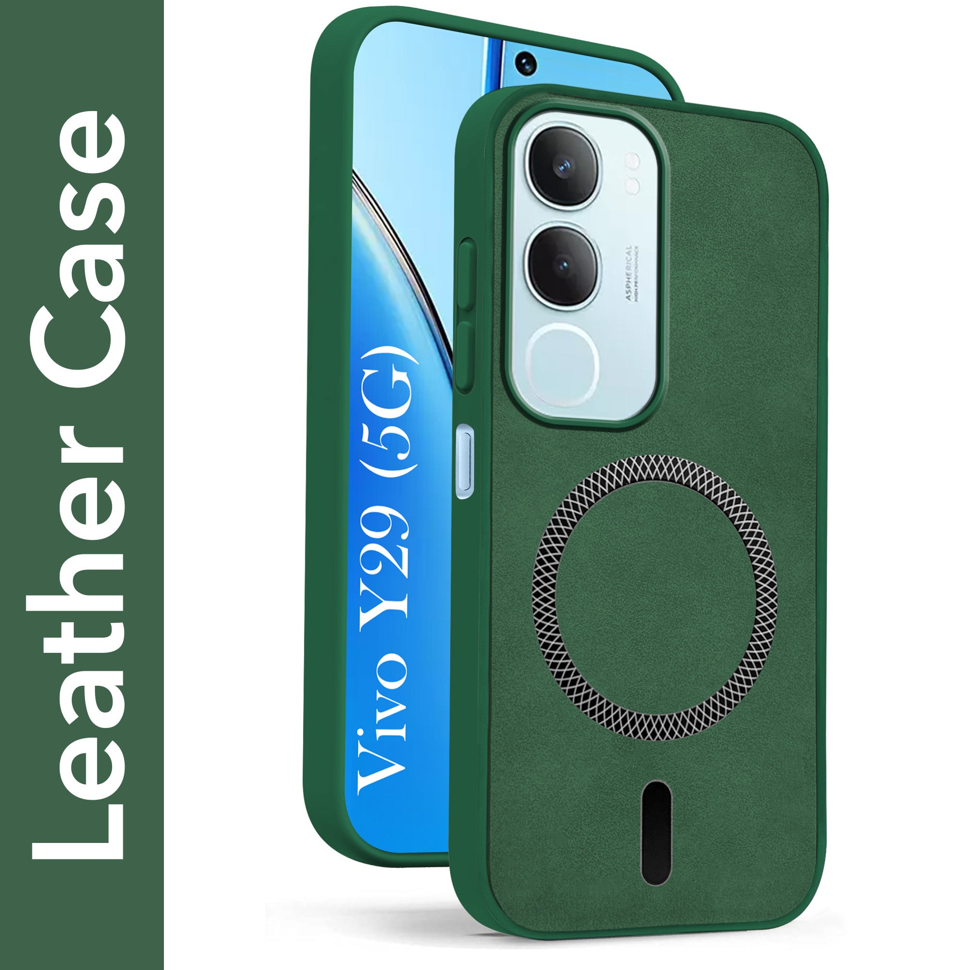 For Vivo Y29 Back Cover Case Leather Finish (MagSafe Compatible Wireless Charging | Soft Touch | Camera Bump Protection)