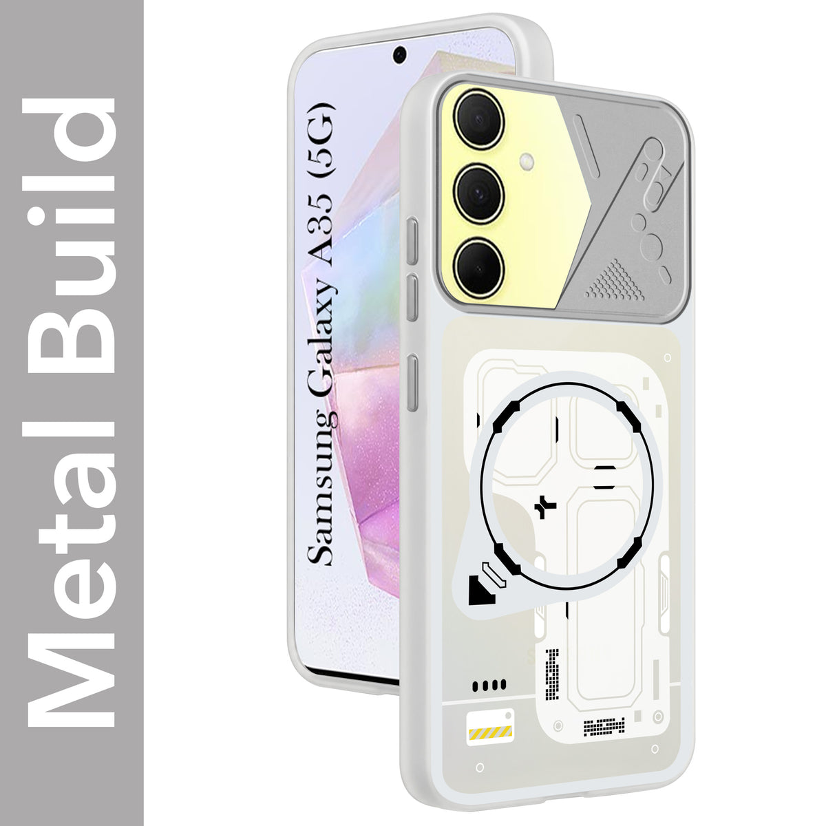 For Samsung Galaxy A35 5G Metallic Back Cover Case (Metallic Camera Protection & Buttons | Translucent Milky Shade | Hard Polycarbonate)