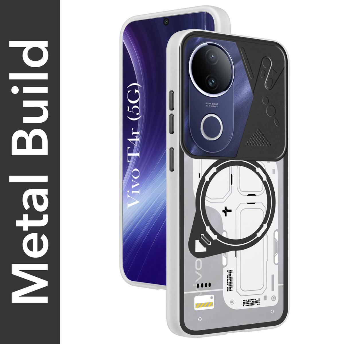 For Vivo T4R Metallic Back Cover Case (Metallic Camera Protection & Buttons | Translucent Milky Shade | Hard Polycarbonate)