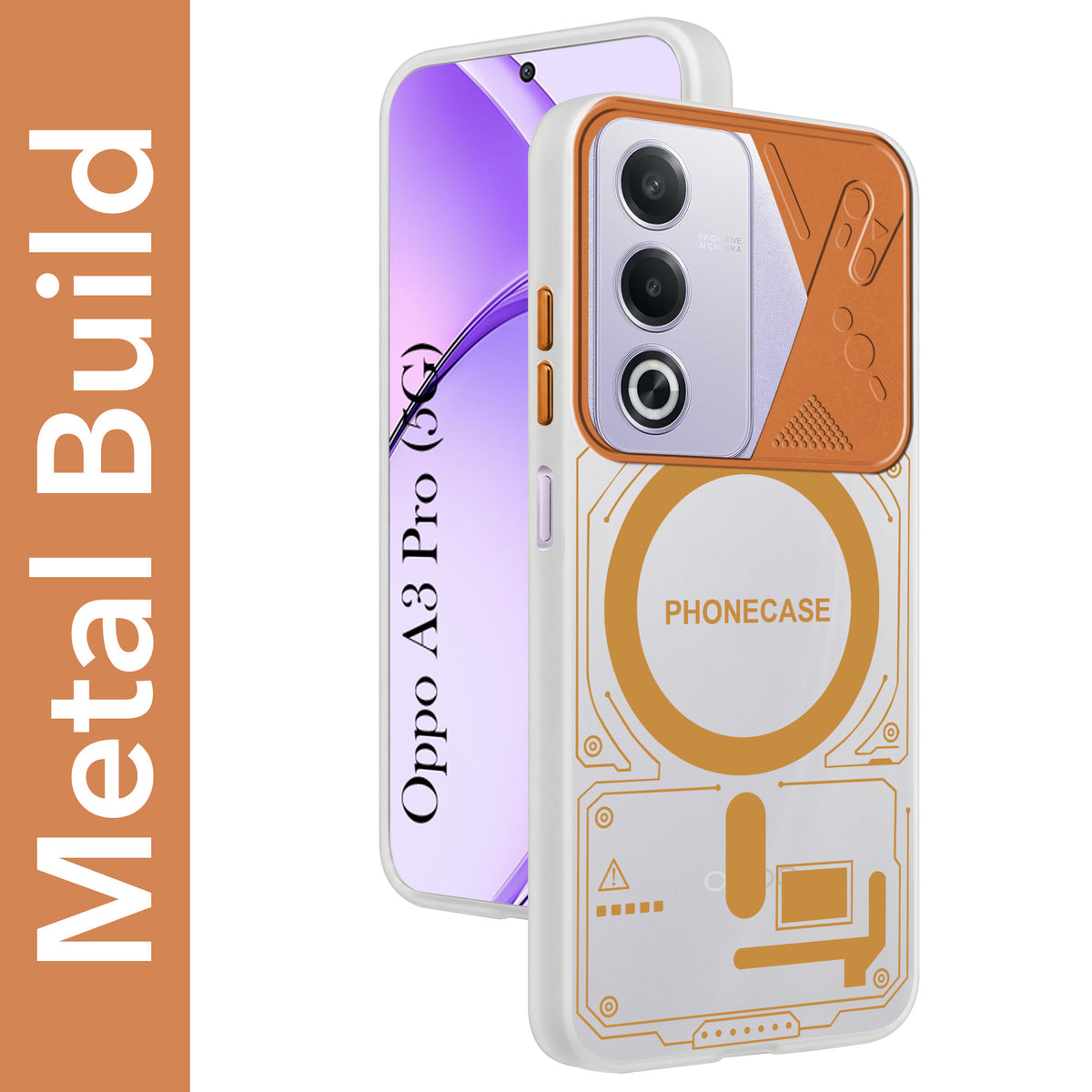 For Oppo A3 Pro 5G Metallic Back Cover Case (Metallic Camera Protection & Buttons | Translucent Milky Shade | Hard Polycarbonate)