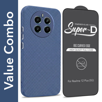 For Realme 12 Plus Combo with Back Cover and 9H Tempered Glass (Liquid Silicone | Camera Protection | Oleophobic Coating Screen Glass)