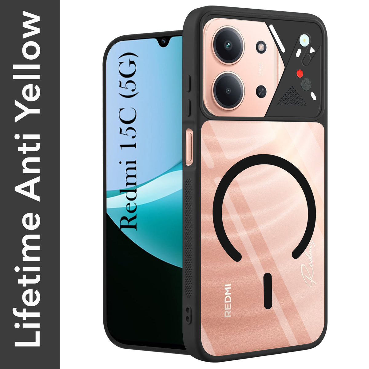 For Redmi 15C Back Cover Case Lifetime Anti-Yellow Clear (Camera Protection | Side Grip | Wireless MagSafe Compatible)