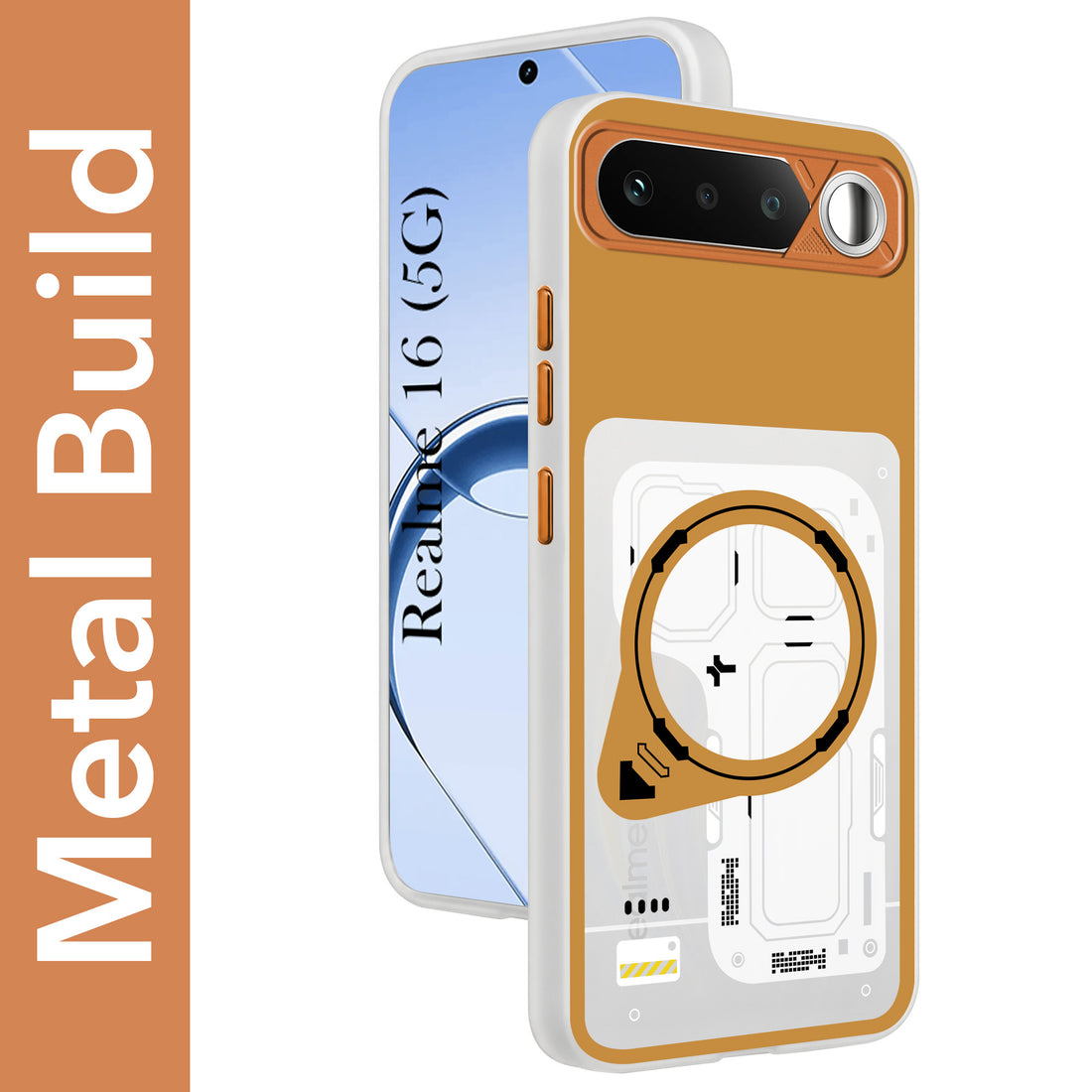 For Realme 16 Metallic Back Cover Case (Metallic Camera Protection & Buttons | Translucent Milky Shade | Hard Polycarbonate)