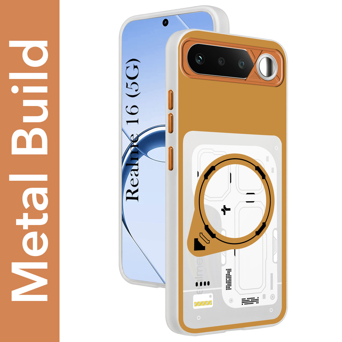 For Realme 16 Metallic Back Cover Case (Metallic Camera Protection & Buttons | Translucent Milky Shade | Hard Polycarbonate)