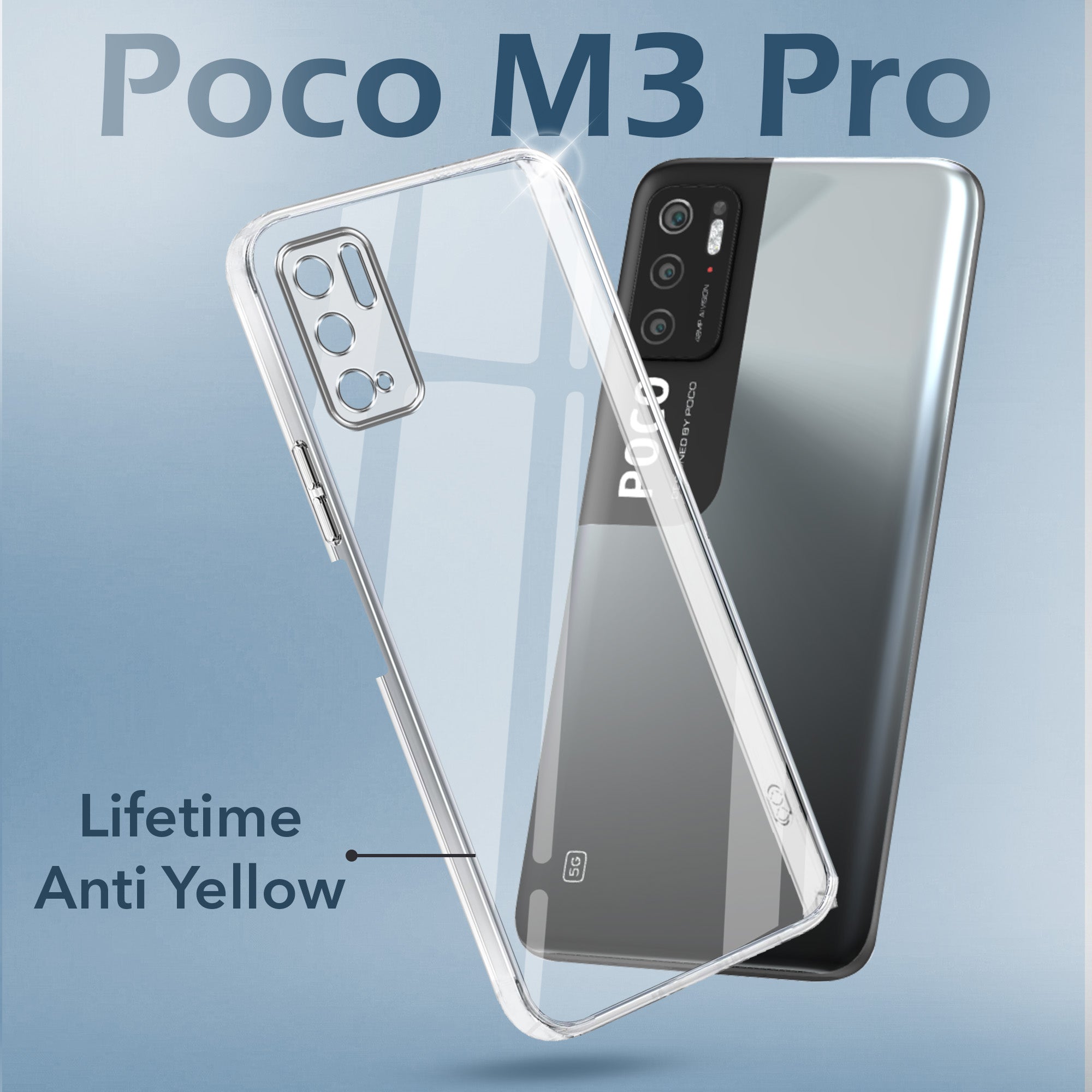 For Poco M3 Pro 5G Back Cover Case (Hard Anti Yellow Clear Case | Sleek Hard Crystal Clear | Drop & Camera Protection | Shockproof Polycarbonate)