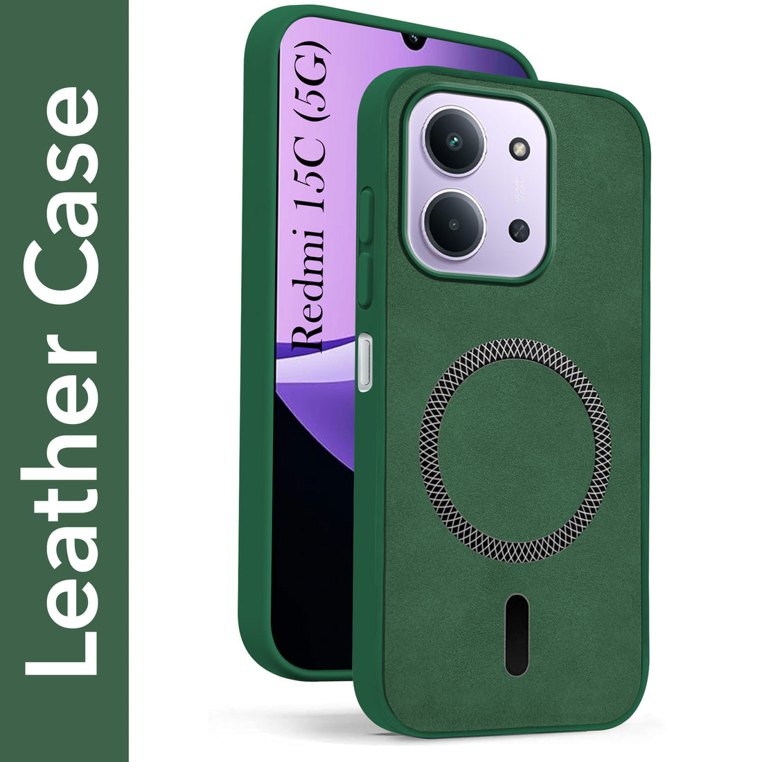 For Redmi 15C Back Cover Case Leather Finish (MagSafe Compatible Wireless Charging | Soft Touch | Camera Bump Protection)