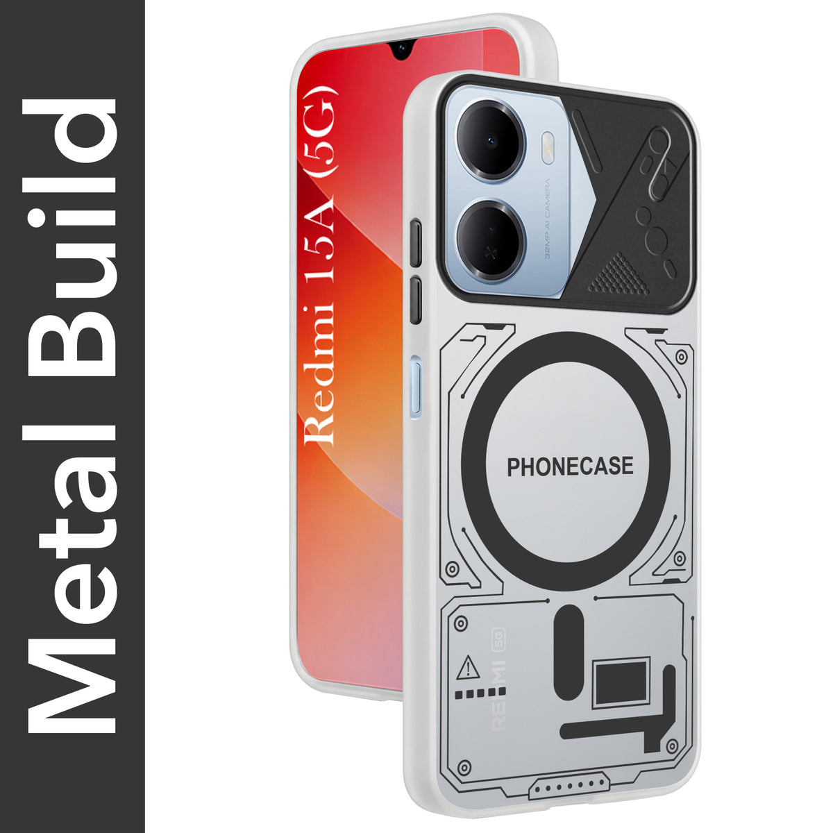 For Redmi 15A 5G Metallic Back Cover Case (Metallic Camera Protection & Buttons | Translucent Milky Shade | Hard Polycarbonate)
