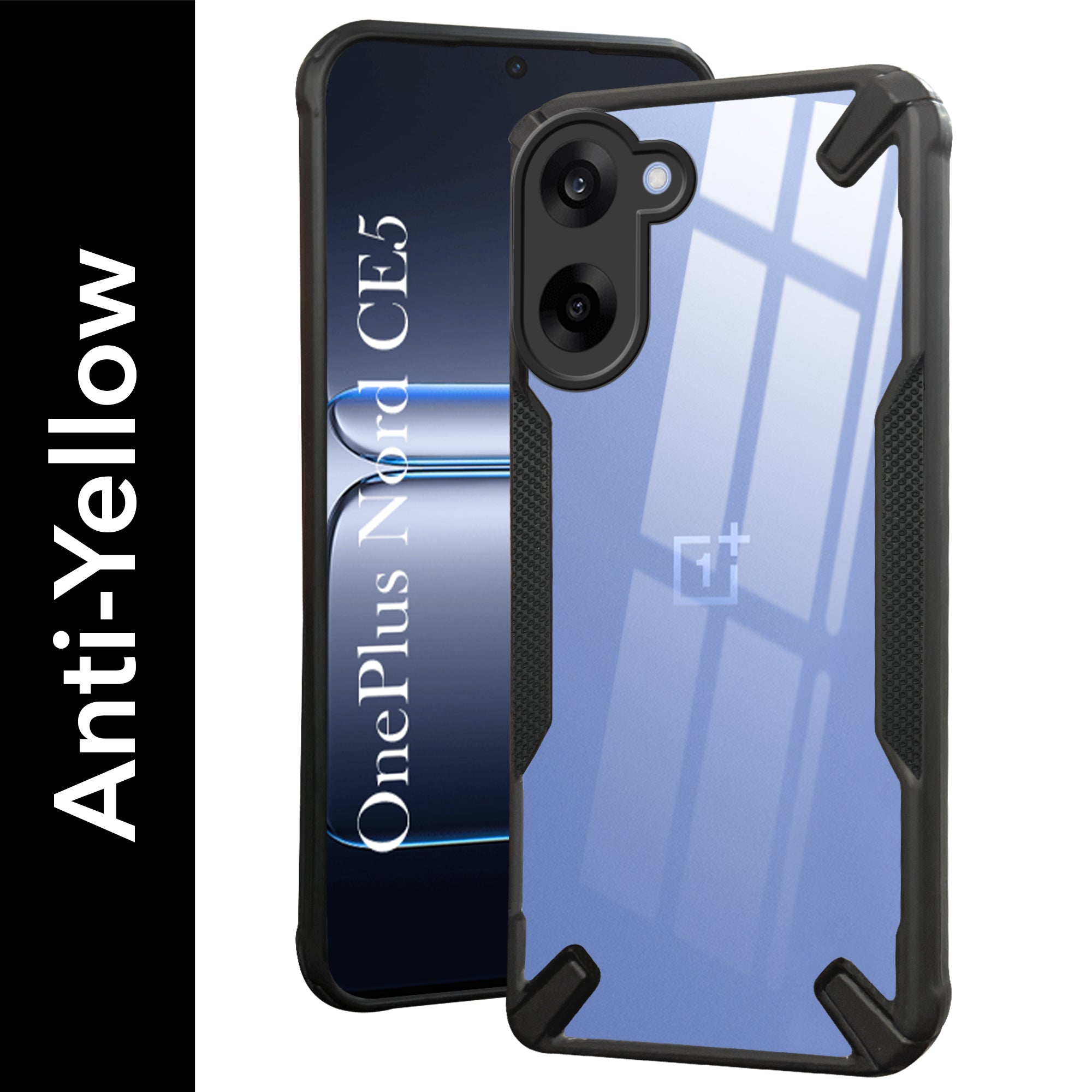 For Oneplus Nord CE 5 Back Cover Case (Hybrid Crystal | Ultimate Shockproof Bumpers | Anti Yellow | Rugged Armor | Black )