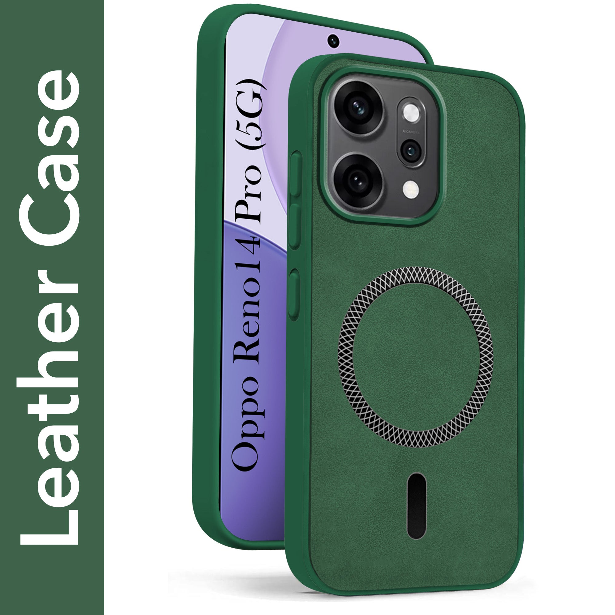 For Oppo Reno14 Pro 5G | Oppo Reno 14 Pro 5G Back Cover Case Leather Finish (MagSafe Compatible Wireless Charging | Soft Touch | Camera Bump Protection)