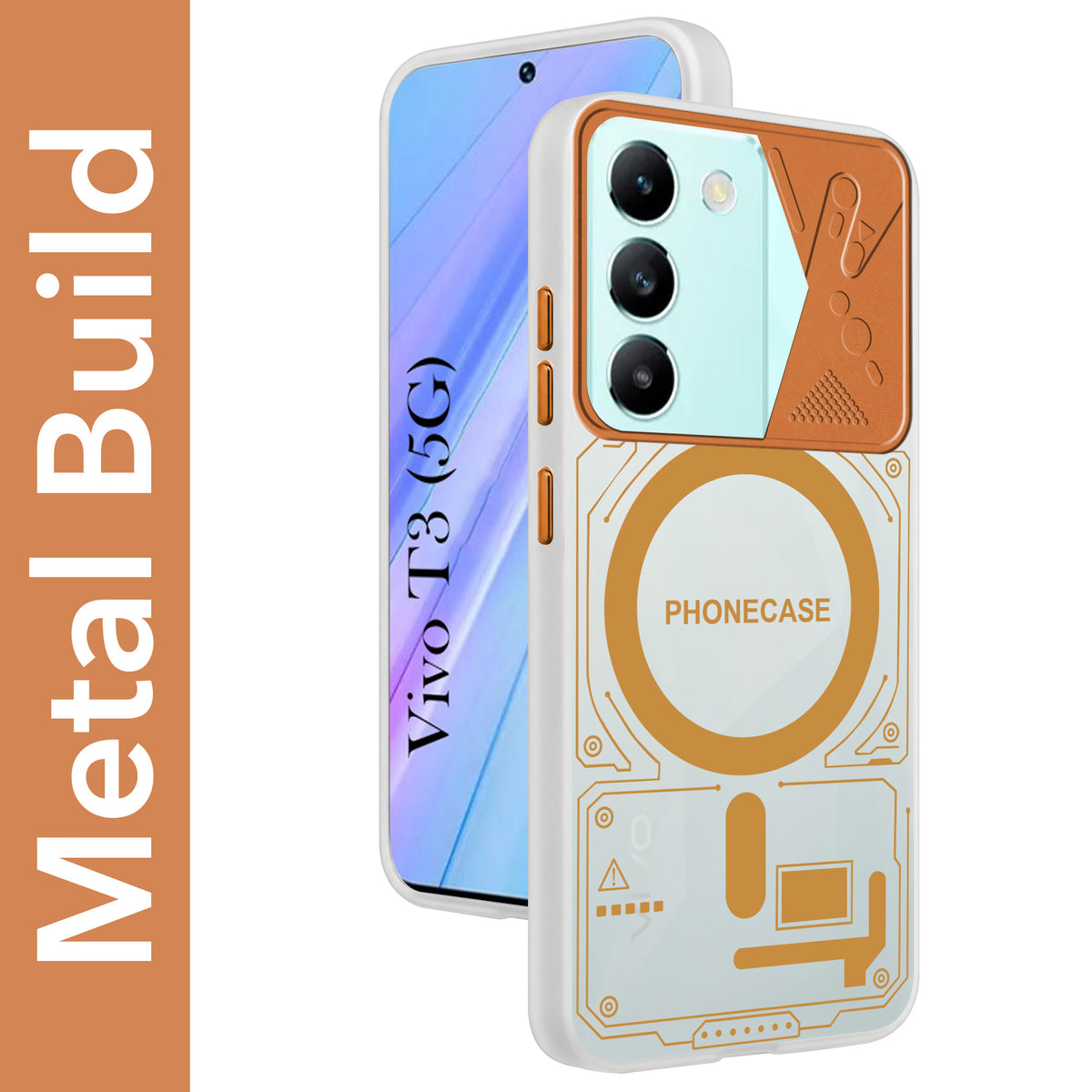 For Vivo T3 5G Metallic Back Cover Case (Metallic Camera Protection & Buttons | Translucent Milky Shade | Hard Polycarbonate)