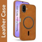 For Samsung Galaxy M17e Back Cover Case Leather Finish (MagSafe Compatible Wireless Charging | Soft Touch | Camera Bump Protection)