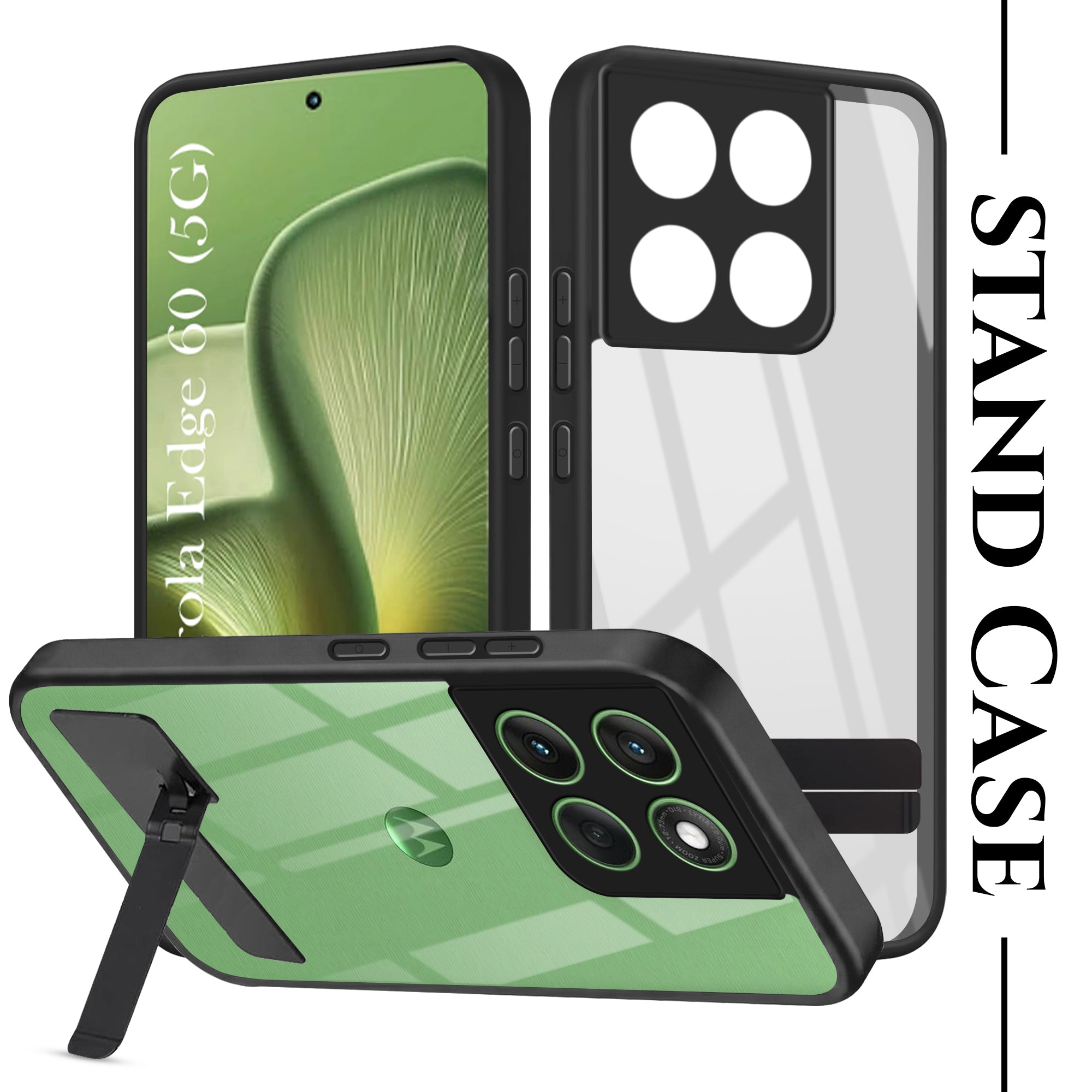For Motorola Moto Edge 60 Back Cover Case (Built-in Stand | Lifetime Anti Yellow | Kickstand ShockprooF | Camera Protection | MagSafe Compatible)