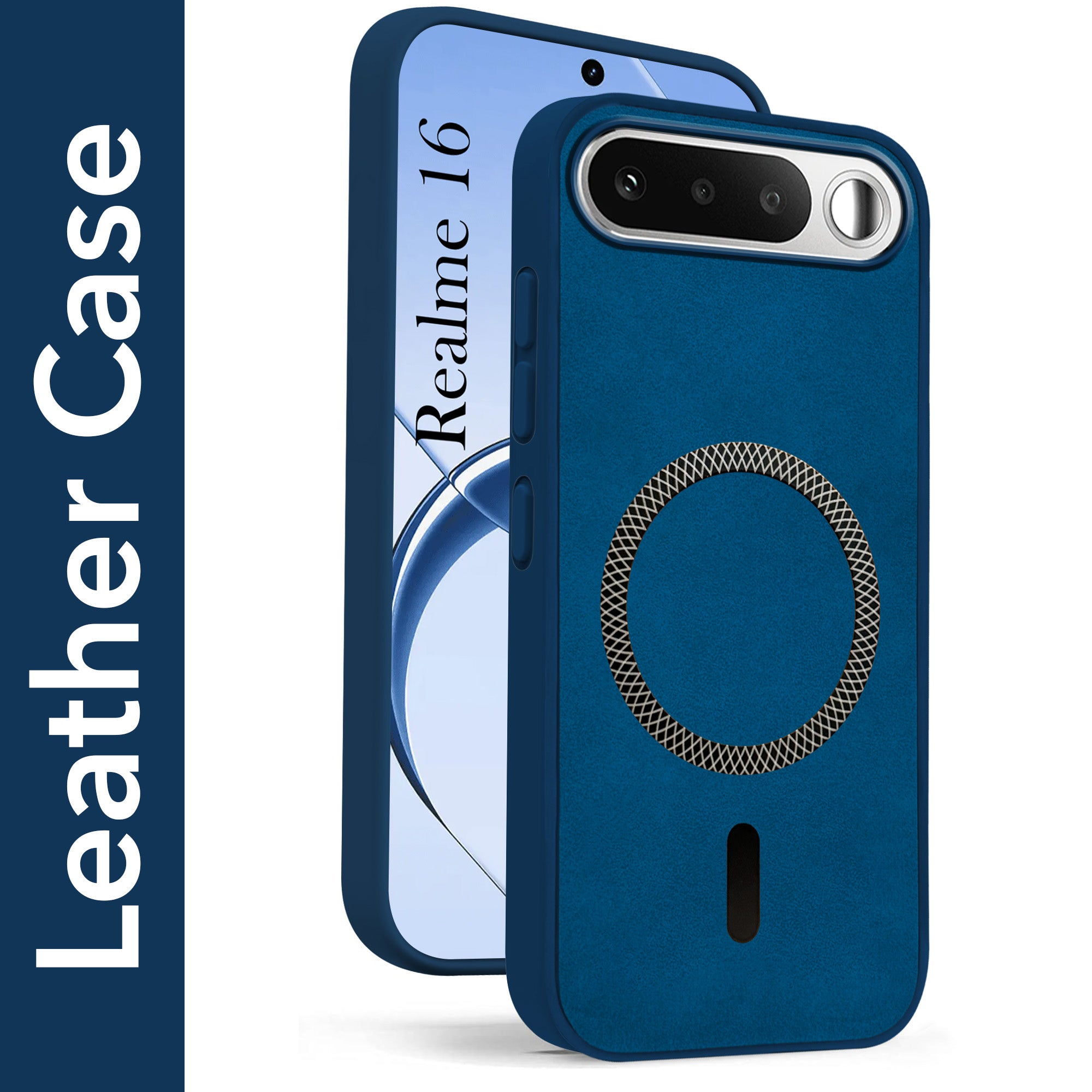 For Realme 16 Back Cover Case Leather Finish (MagSafe Compatible Wireless Charging | Soft Touch | Camera Bump Protection)