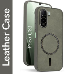 For Poco C81 5G Back Cover Case Leather Finish (MagSafe Compatible Wireless Charging | Soft Touch | Camera Bump Protection)