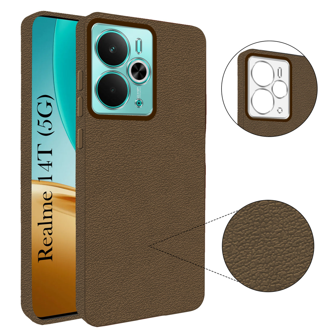 For Realme 14T Back Cover Case (Glass Like Camera Protection | Leather Feel | Minimalist Professional Grip)