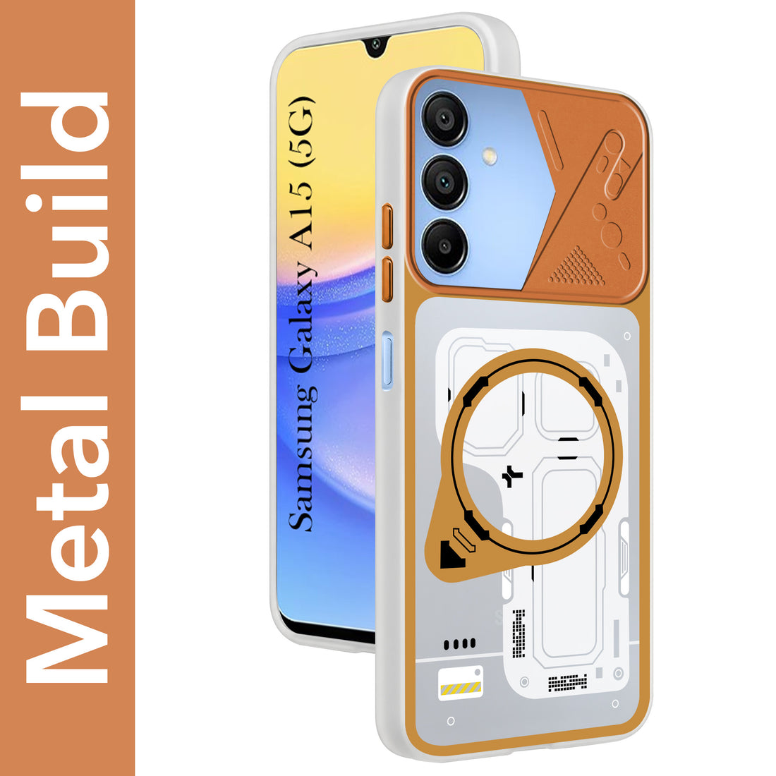 For Samsung Galaxy A15 5G Metallic Back Cover Case (Metallic Camera Protection & Buttons | Translucent Milky Shade | Hard Polycarbonate)