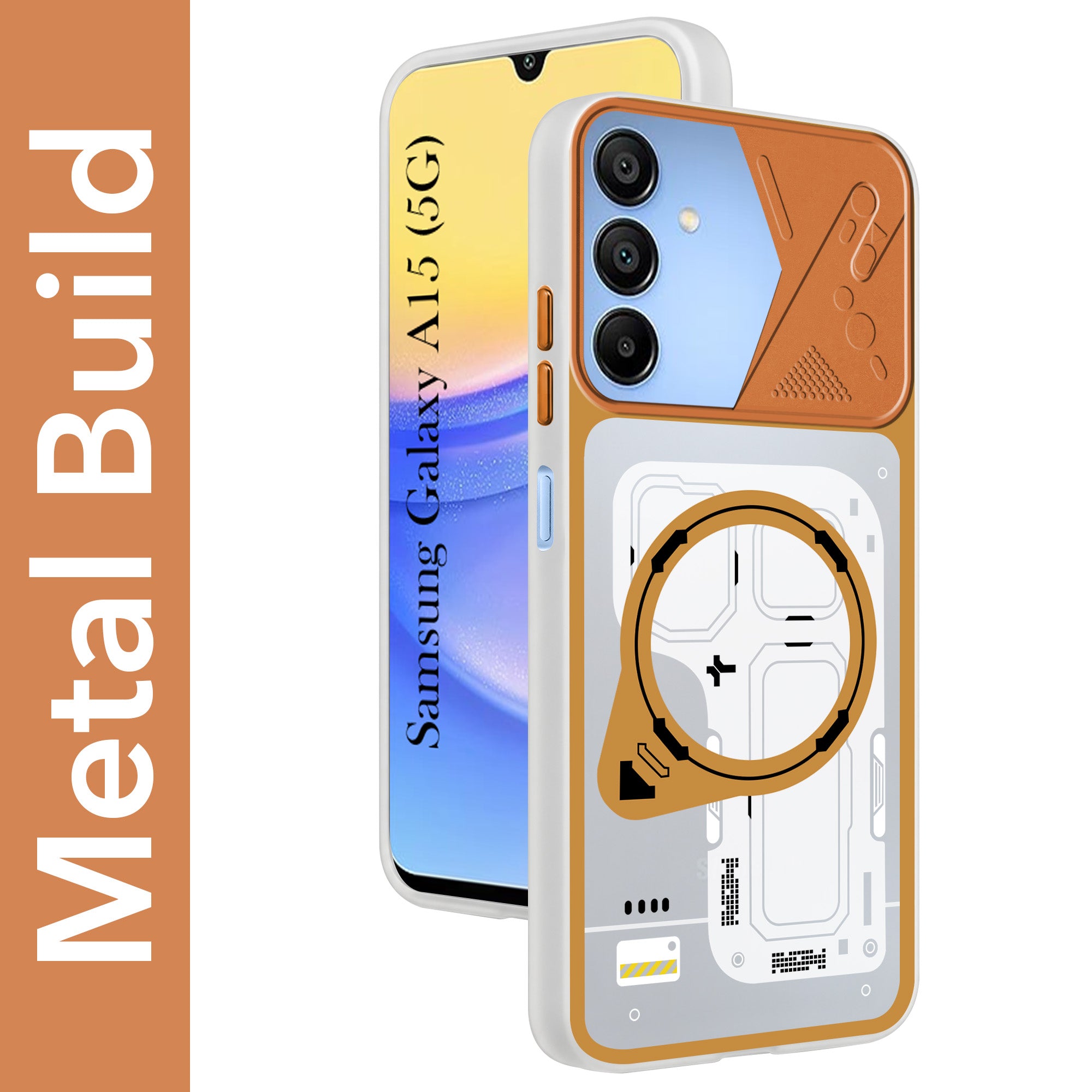 For Samsung Galaxy A15 5G Metallic Back Cover Case (Metallic Camera Protection & Buttons | Translucent Milky Shade | Hard Polycarbonate)