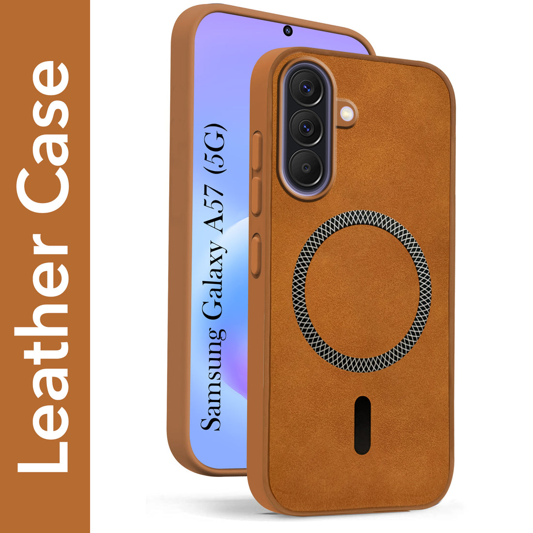 For Samsung Galaxy A57 5G Back Cover Case Leather Finish (MagSafe Compatible Wireless Charging | Soft Touch | Camera Bump Protection)
