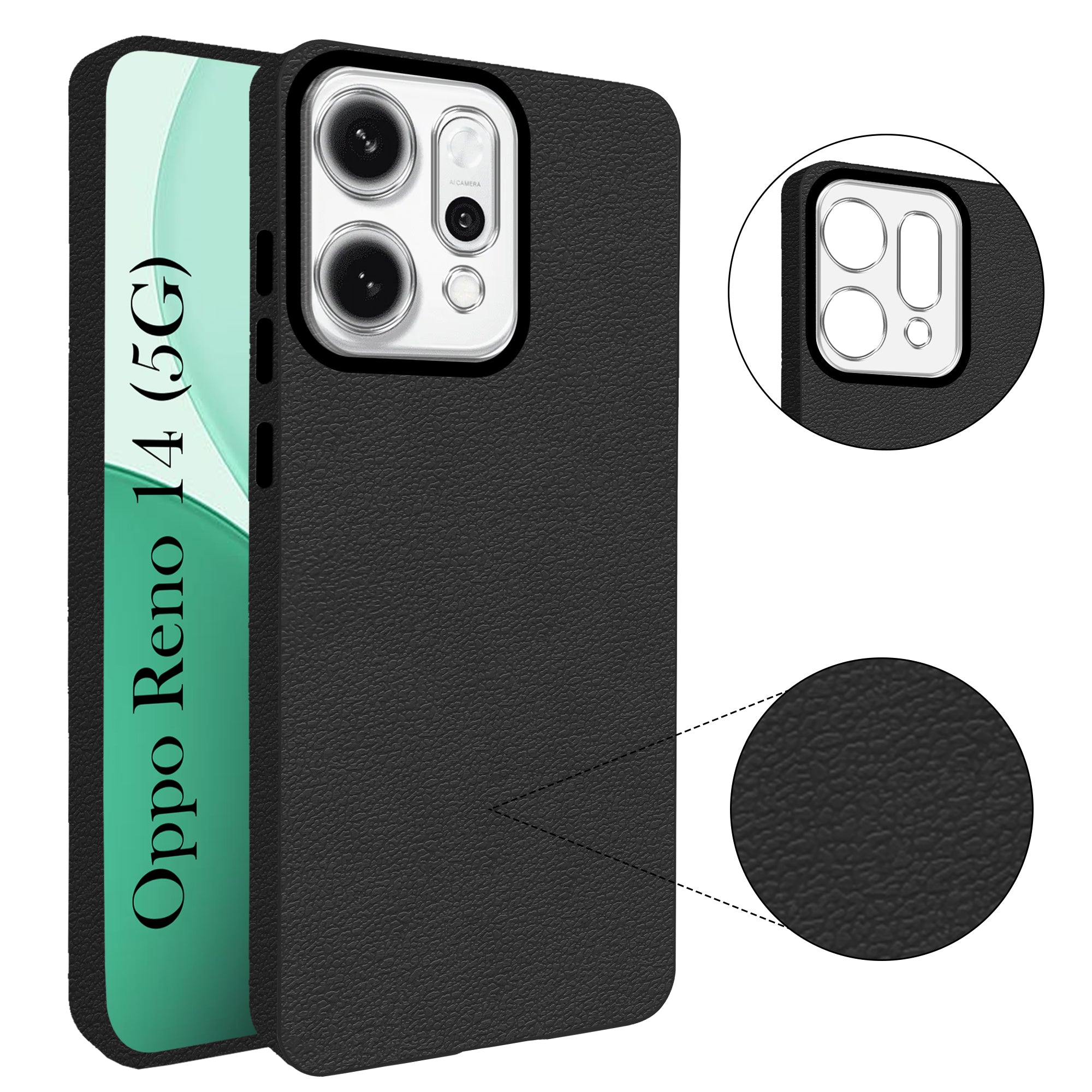 For Oppo Reno14 5G | Oppo Reno 14 5G Back Cover Case (Glass Like Camera Protection | Leather Feel | Minimalist Professional Grip)