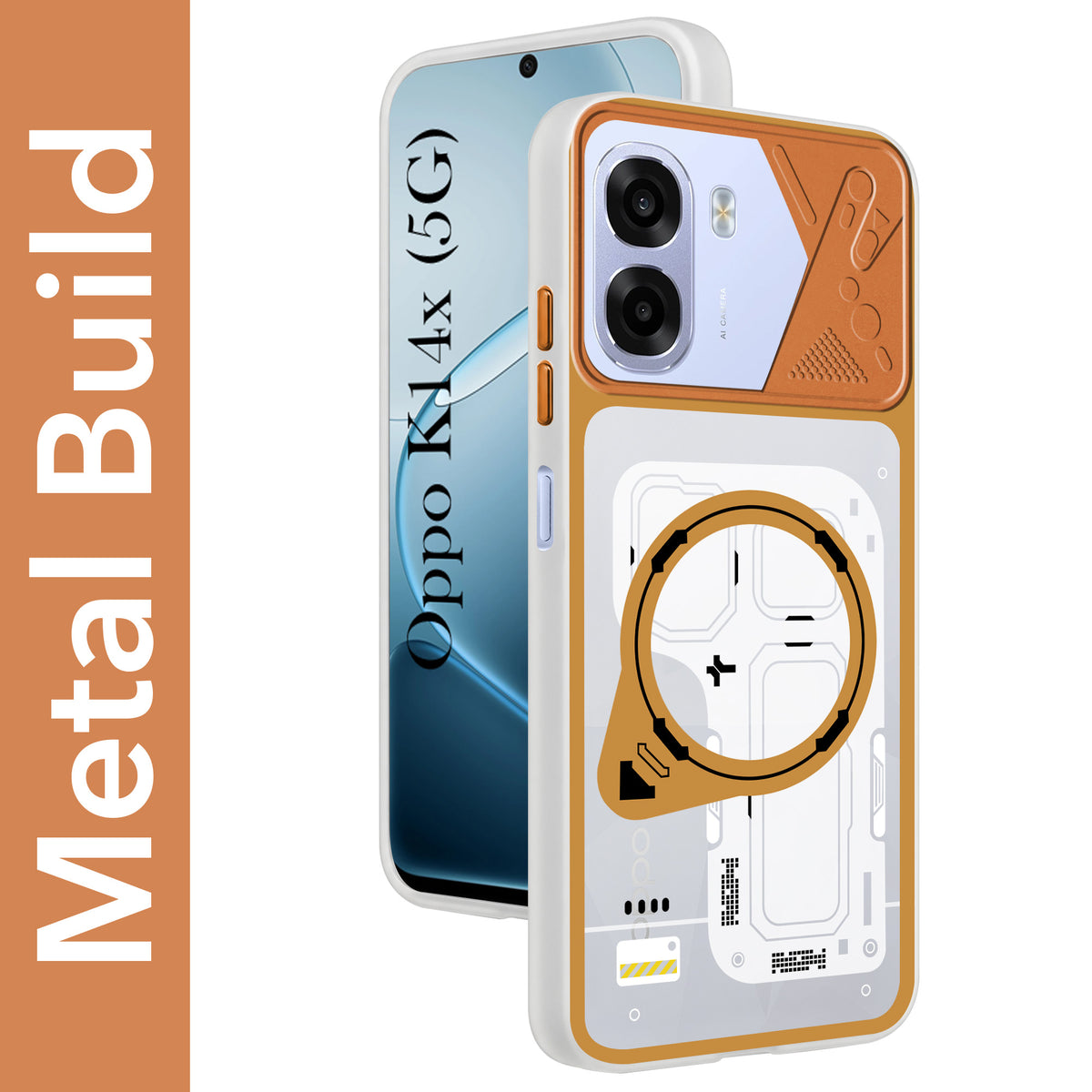 For Oppo K14x 5G Metallic Back Cover Case (Metallic Camera Protection & Buttons | Translucent Milky Shade | Hard Polycarbonate)