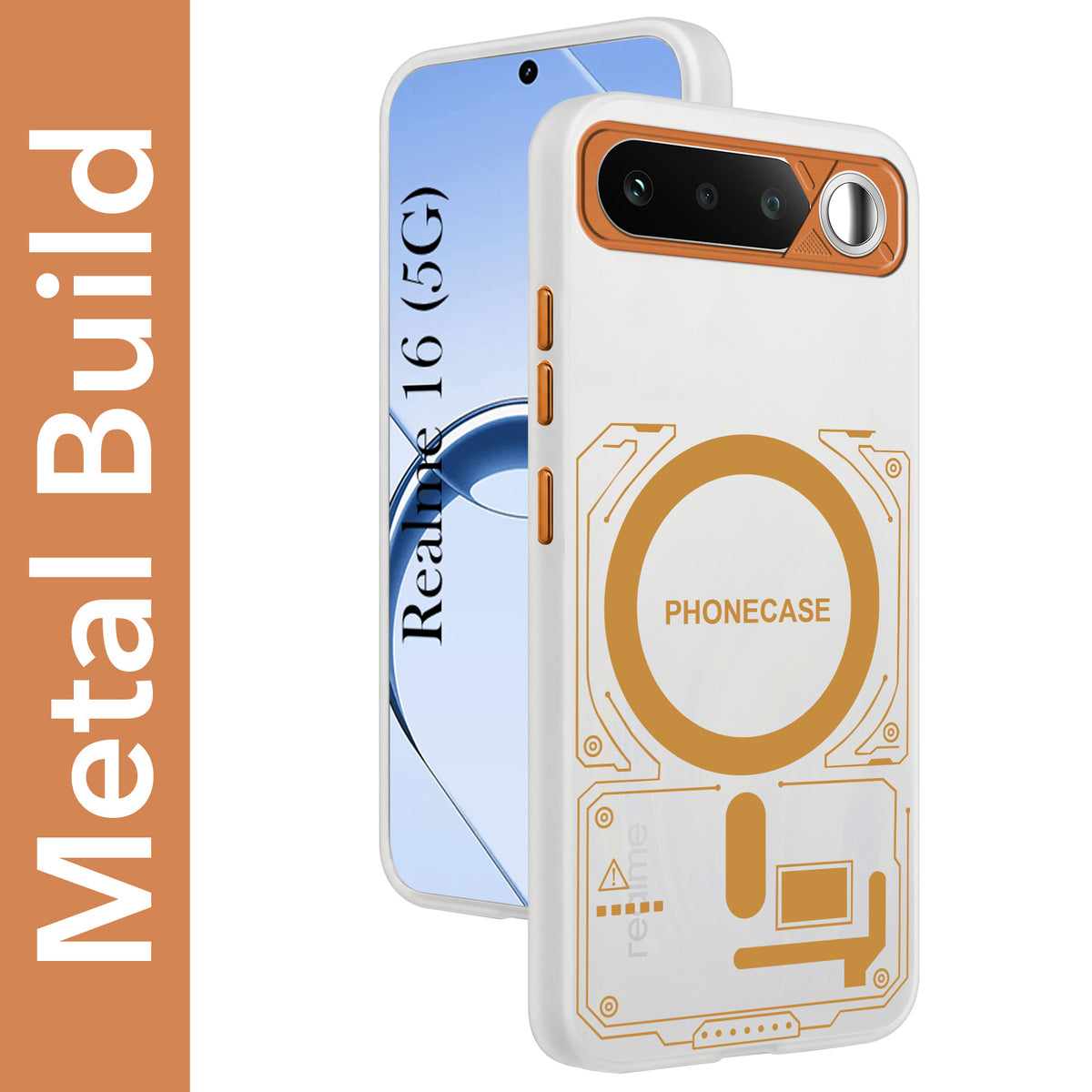 For Realme 16 Metallic Back Cover Case (Metallic Camera Protection & Buttons | Translucent Milky Shade | Hard Polycarbonate)