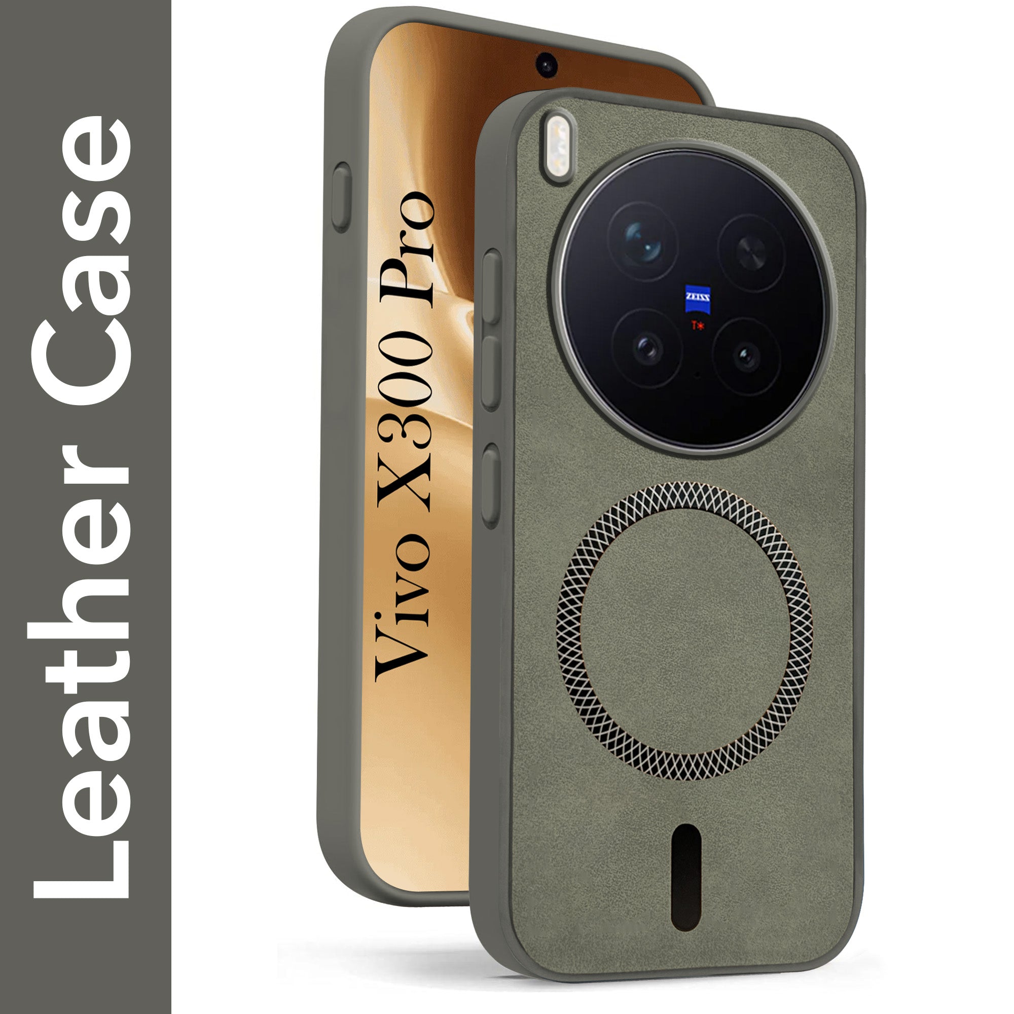 For Vivo X300 Pro Back Cover Case Leather Finish (MagSafe Compatible Wireless Charging | Soft Touch | Camera Bump Protection)