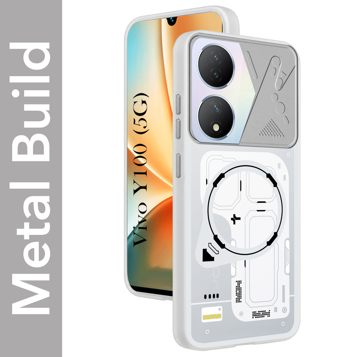 For Vivo Y100 5G Metallic Back Cover Case (Metallic Camera Protection & Buttons | Translucent Milky Shade | Hard Polycarbonate)