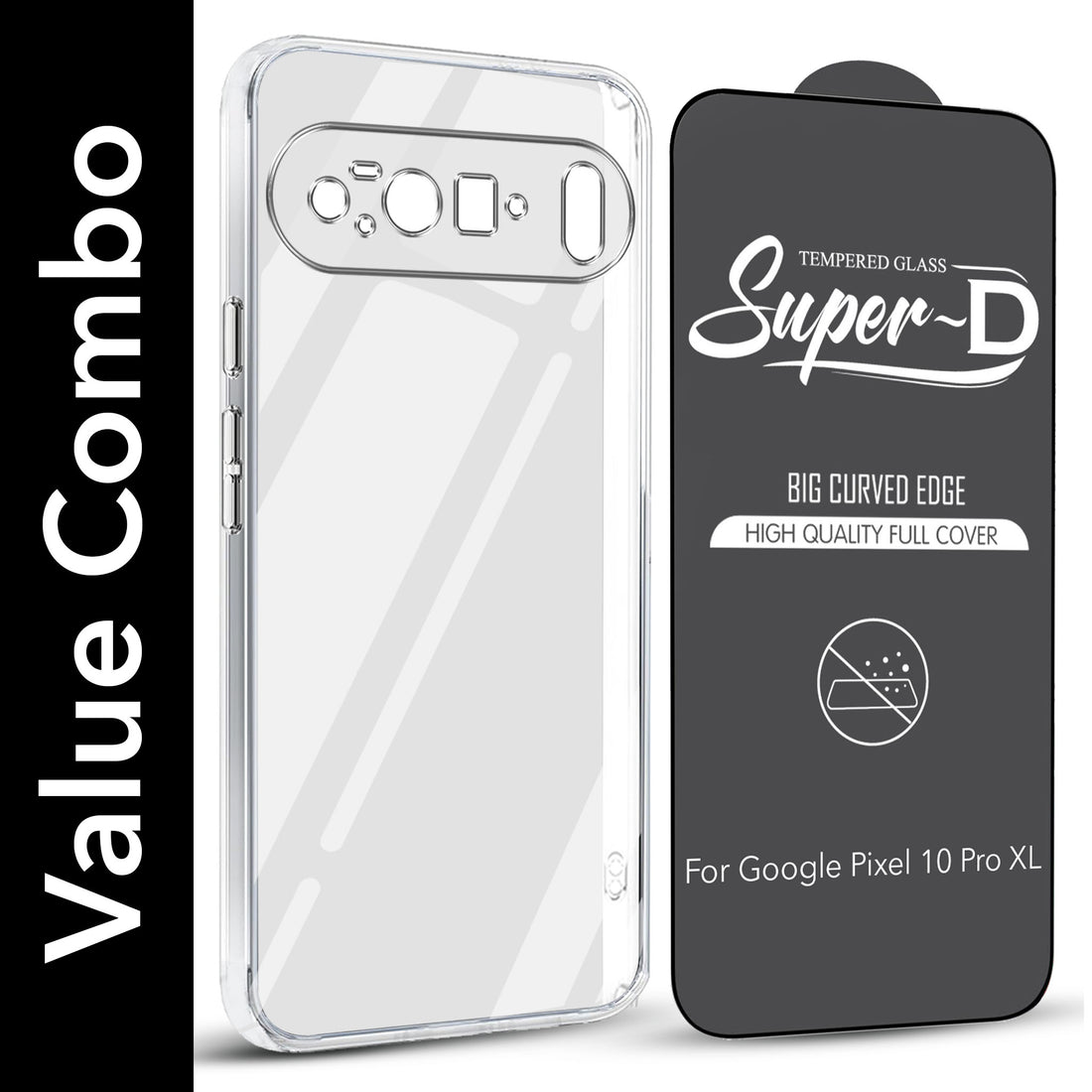 For Google Pixel 10 Pro XL Combo with Back Cover and 9H Tempered Glass (Lifetime Anti-Yellow | Sleek Hard Crystal | Oleophobic Coating Screen Glass)