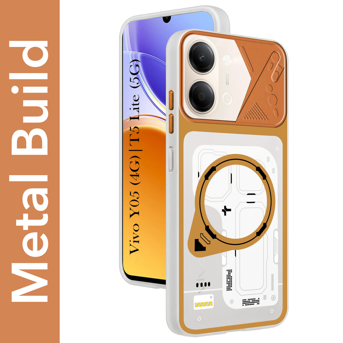 For Vivo Y05 4G | Vivo T5 Lite 5G Metallic Back Cover Case (Metallic Camera Protection & Buttons | Translucent Milky Shade | Hard Polycarbonate)