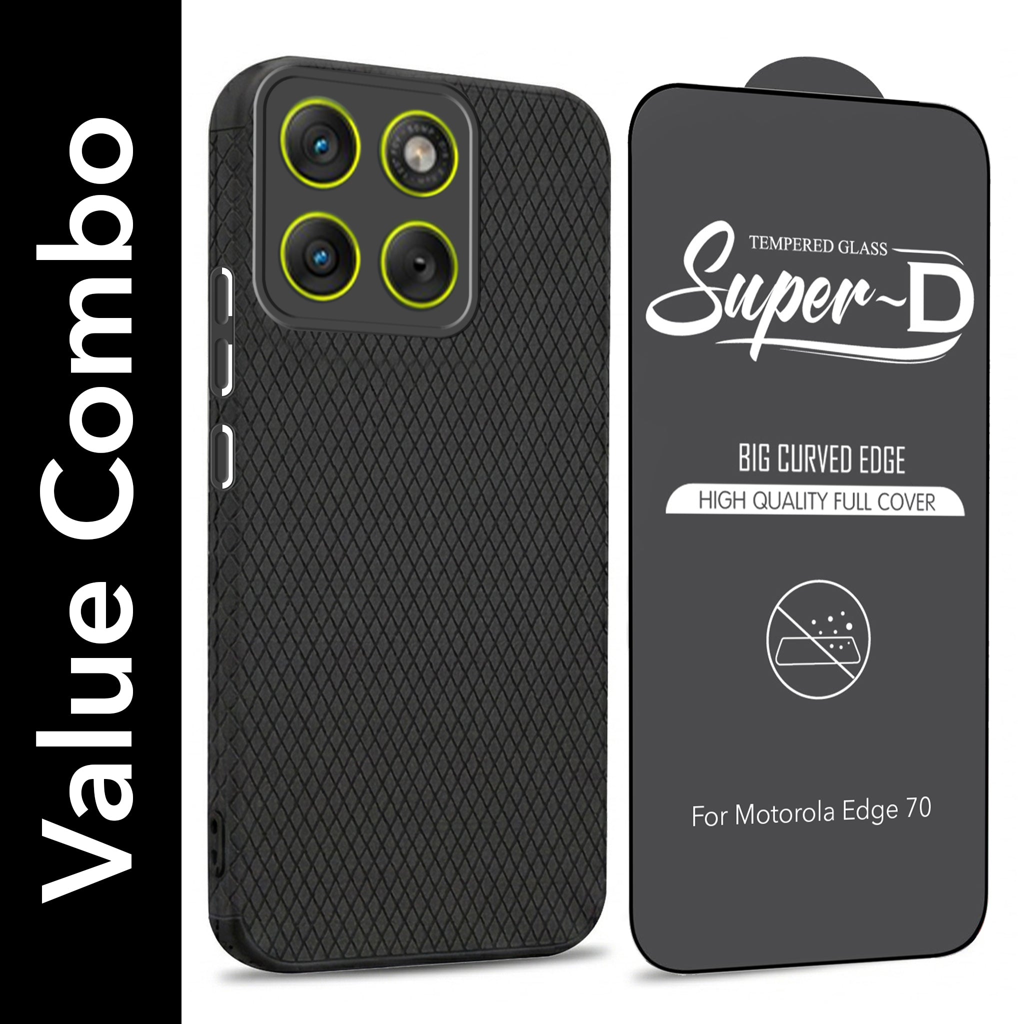 For Motorola Moto Edge 70 Combo with Back Cover and 9H Tempered Glass (Liquid Silicone | Camera Protection | Oleophobic Coating Screen Glass)