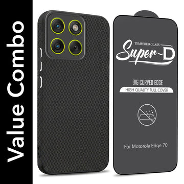 For Motorola Moto Edge 70 Combo with Back Cover and 9H Tempered Glass (Liquid Silicone | Camera Protection | Oleophobic Coating Screen Glass)