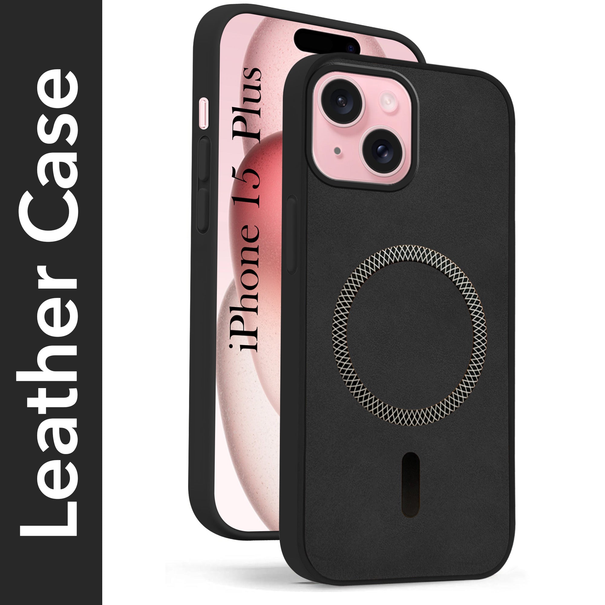 For Apple iPhone 15 Plus Back Cover Case (Sleek Leather Finish | MagSafe Compatible Wireless Charging | Camera Bump Protection)